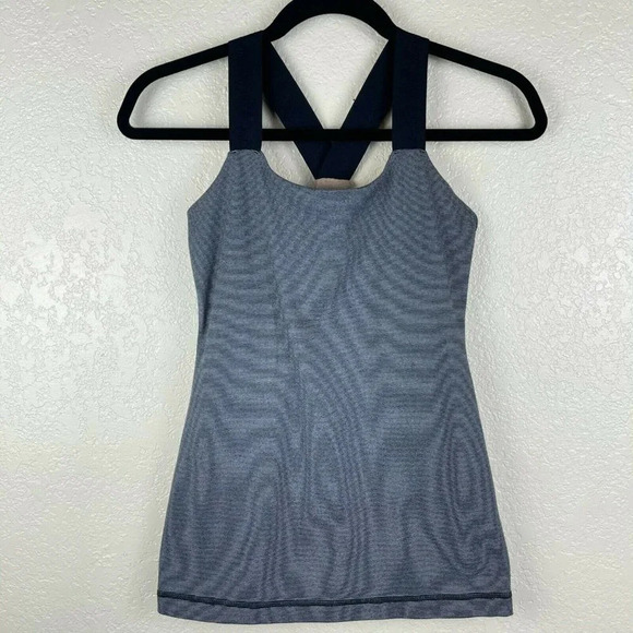 Lululemon Tank Top Women's Sz 4 Square Neck Y-Strap Athletic Striped Black - Picture 1 of 5